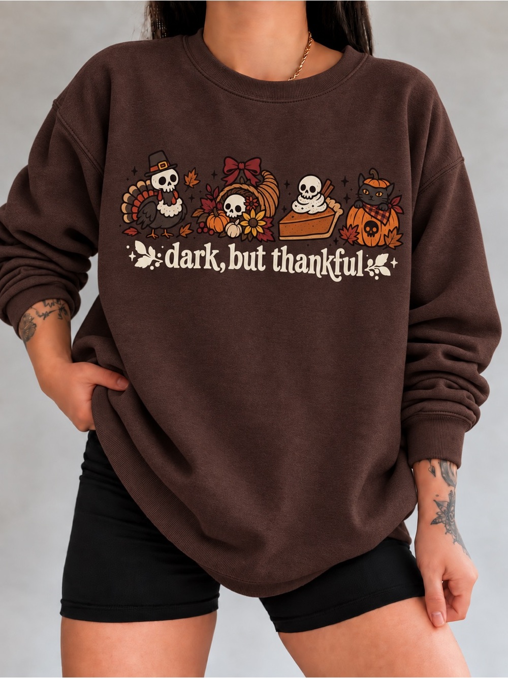 Spooky Thanksgiving Graphic Unisex Sweatshirt Skeleton Turkey Crewneck